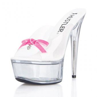 Прозрачные сабо с розовым бантиком Pink Bow, Hustler Shoes