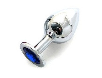 Анальная пробка BUTT PLUG  Large с синим кристаллом - 9,5 см., Anal Jewelry Plug