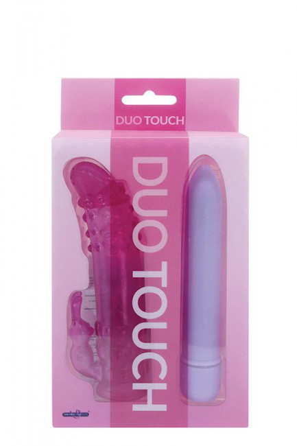 Фиолетовый классический вибратор с эластичной насадкой DUO TOUCH, Seven Creations