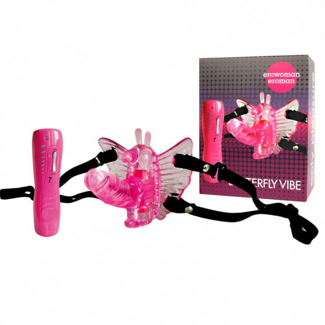 Розовая вибробабочка Butterfly Vibe на ремешках, Bior toys