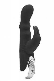 Чёрный вибратор Silicone Bunny с клиторальным отростком - 16,5 см., Shots Media BV