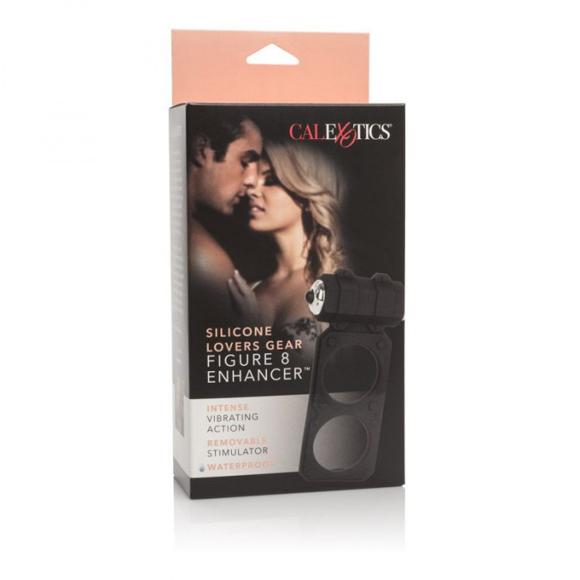 Чёрное эрекционное кольцо с вибрацией и подхватом мошонки Silicone Lovers Gear Figure 8 Enhancer, California Exotic Novelties