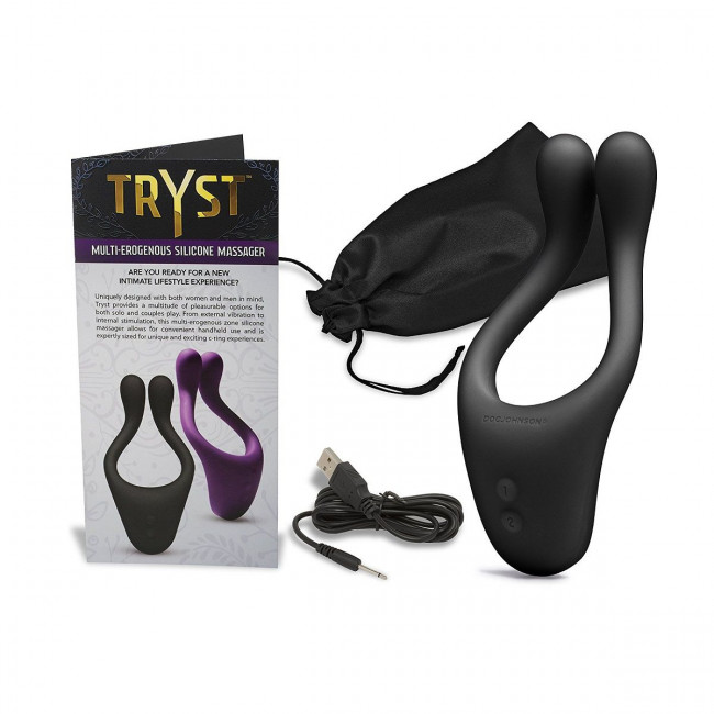 Чёрный вибромассажер для пар TRYST Multi Erogenous Zone Massager, Doc Johnson