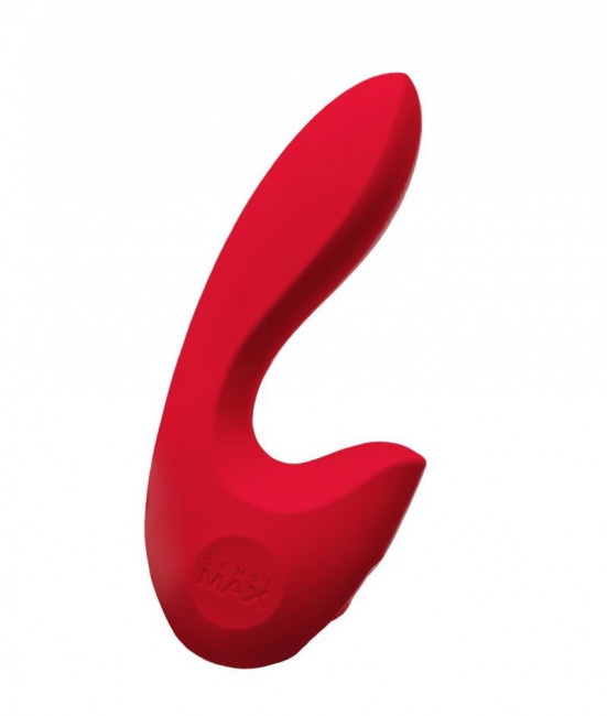 Красный вибратор Sense Max с клиторальным отростком - 16 см., Sense Max