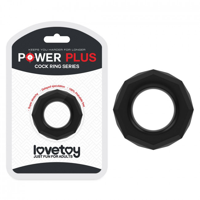 Черное эрекционное кольцо с гранями POWER PLUS Cockring Черное эрекционное кольцо с гранями POWER PLUS Cockring