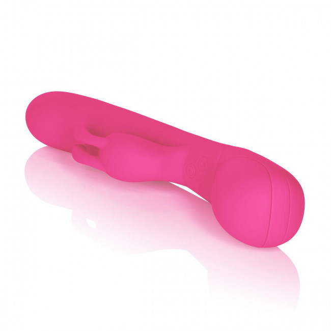 Розовый вибромассажер Impress Rabbit со стимуляцией клитора - 18 см., California Exotic Novelties