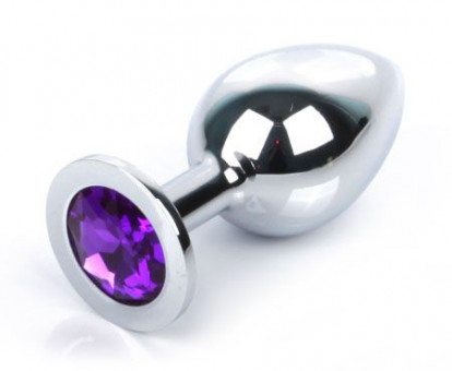 Анальная пробка BUTT PLUG  Large с фиолетовым кристаллом - 9,5 см., Anal Jewelry Plug