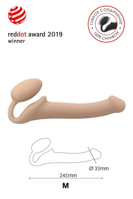 Телесный безремневой страпон Silicone Bendable Strap-On M