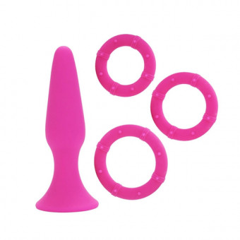 Розовый набор: анальная пробка + эрекционные кольца, California Exotic Novelties