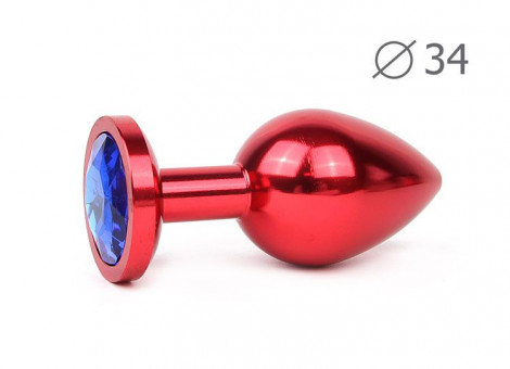 Коническая красная анальная втулка с синим кристаллом - 8,2 см. , Anal Jewelry Plug