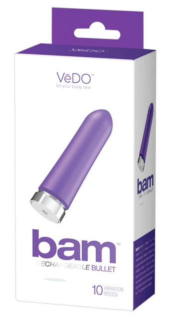 Фиолетовая перезаряжаемая вибропуля VeDO Bam - 9,7 см., VeDO