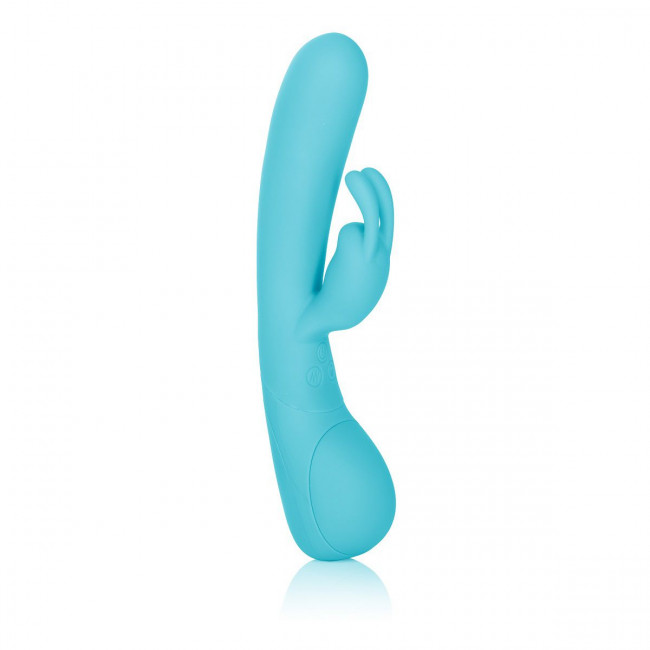 Голубой вибромассажер Impress Rabbit со стимуляцией клитора - 18 см., California Exotic Novelties