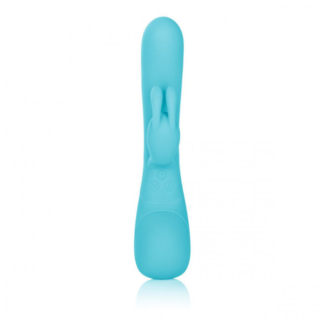 Голубой вибромассажер Impress Rabbit со стимуляцией клитора - 18 см., California Exotic Novelties