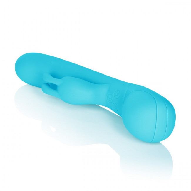 Голубой вибромассажер Impress Rabbit со стимуляцией клитора - 18 см., California Exotic Novelties