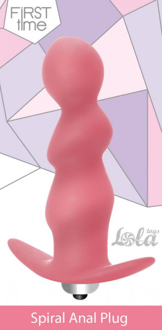 Розовая анальная пробка с вибрацией Spiral Anal Plug - 12 см., Lola toys