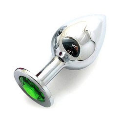 Анальная пробка BUTT PLUG  Large с светло-зеленым кристаллом - 9,5 см., Anal Jewelry Plug