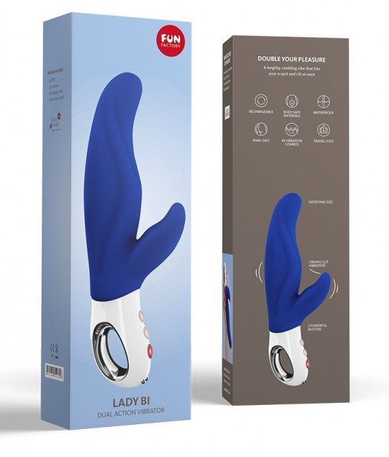 Синий вибратор с клиторальным отростком Lady Bi - 22,1 см., Fun Factory