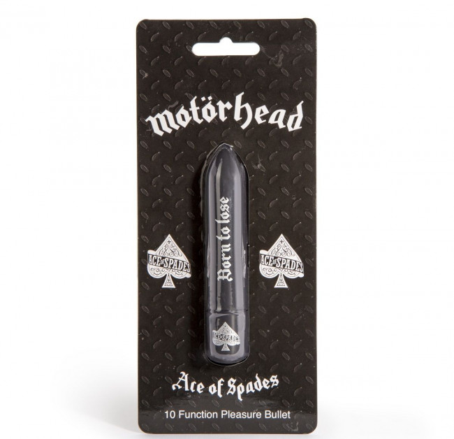 Чёрная вибропуля с надписью Motorhead Ace of Spades 10 Function Bullet Vibrator, Motorhead