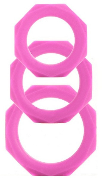 Набор розовых эрекционных колец Octagon Rings 3 sizes , Shots Media BV