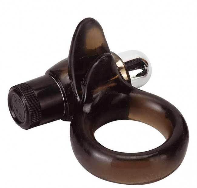 Дымчатое эрекционное кольцо VIBRO RING CLITORAL TONGUE BLACK, Seven Creations