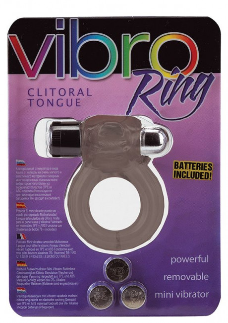 Дымчатое эрекционное кольцо VIBRO RING CLITORAL TONGUE BLACK, Seven Creations