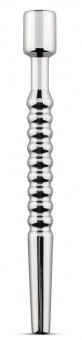 Серебристый уретральный стимулятор Sinner Hollow Ribbed Dilator - 11 см.