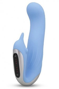 Голубой вибромассажер с клиторальной стимуляцией SEDUCER DUAL MOTOR DOLPHIN VIBRATOR - 15 см., Seven Creations