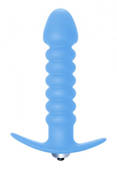 Голубая  анальная пробка с вибрацией Twisted Anal Plug - 13 см., Lola toys