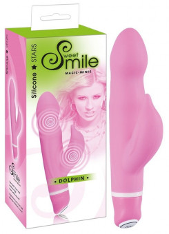 Розовый вибратор Smile Dolphin с клиторальным отростком - 16 см., Orion