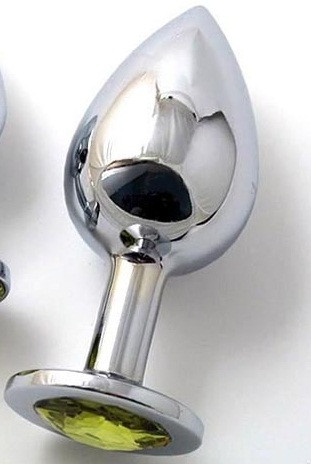 Анальная пробка BUTT PLUG  Large с желтым кристаллом - 9,5 см., Anal Jewelry Plug