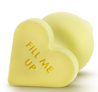 Желтая анальная пробка с основанием-сердечком Naughtier Candy Heart Fill Me Up - 8,9 см.