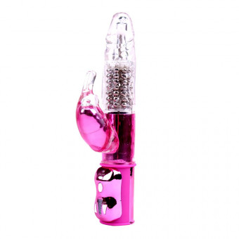 Розовый вибратор со стимулятором клитора Bright Passion Rabbit - 27 см., Chisa