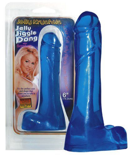 Синий фаллоимитатор с широким основанием-мошонкой Jelly Jiggle Dong - 15,2 см., NMC