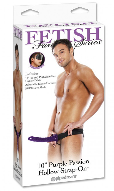 Мужской полый фиолетовый страпон 10" Purple Passion Hollow Strap-On - 24 см., Pipedream