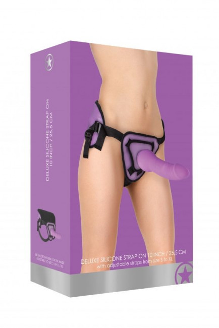 Фиолетовый страпон Deluxe Silicone Strap On 10 Inch - 25,5 см., Shots Media BV