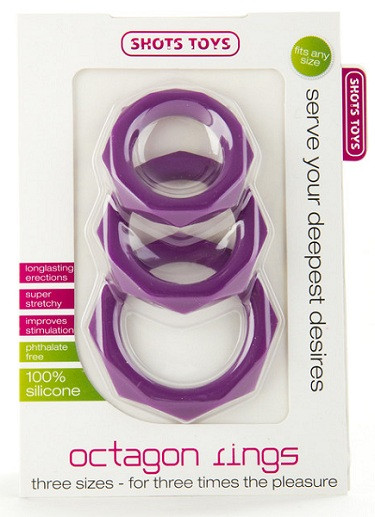 Набор из 3 фиолетовых эрекционных колец Octagon Rings 3 sizes , Shots Media BV