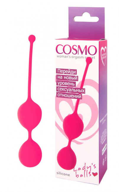 Розовые двойные вагинальные шарики Cosmo с хвостиком для извлечения, Bior toys