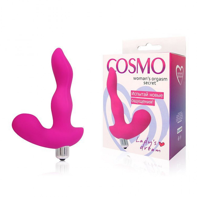 Розовый силиконовый вибромассажер  Cosmo с отростком - 10 см., Bior toys