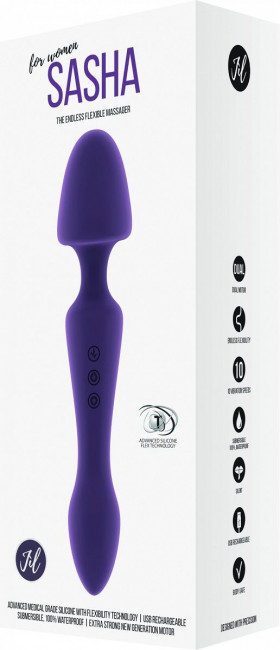 Фиолетовый двусторонний вибратор Sasha - 22,5 см., Shots Media BV