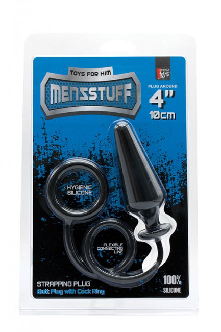 Чёрное эрекционное кольцо с анальной пробкой MENZSTUFF 4INCH SINGLE RING ANAL PLUG, Dream Toys