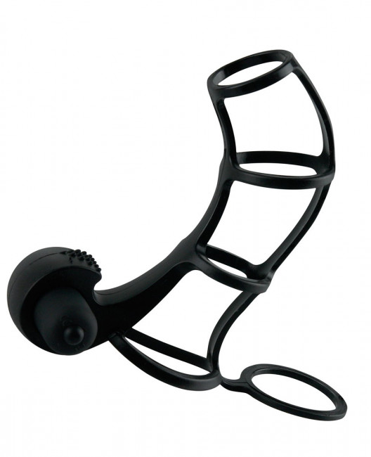 Чёрная вибронасадка Deluxe Silicone Power Cage - 12 см., Pipedream Чёрная вибронасадка Deluxe Silicone Power Cage - 12 см., Pipedream