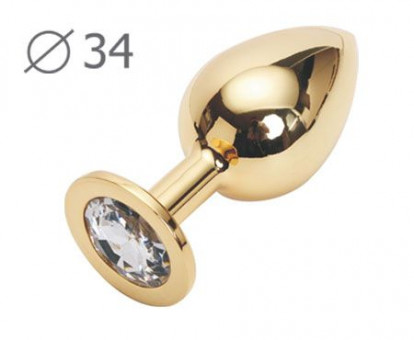 Коническая золотистая анальная втулка с прозрачным кристаллом - 8,2 см., Anal Jewelry Plug