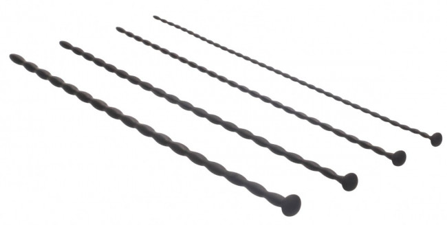 Набор из 4 черных стимуляторов уретры Spiral Screw Plug Set