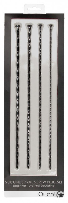 Набор из 4 черных стимуляторов уретры Spiral Screw Plug Set