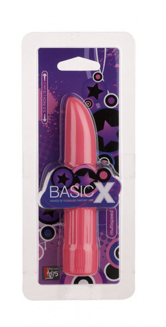 Классический розовый вибратор со скошенным кончиком BASICX MULTISPEED VIBRATOR - 13 см., Dream Toys