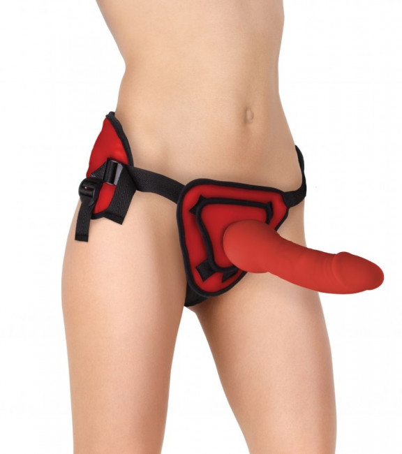 Красный страпон Deluxe Silicone Strap On 10 Inch - 25,5 см., Shots Media BV