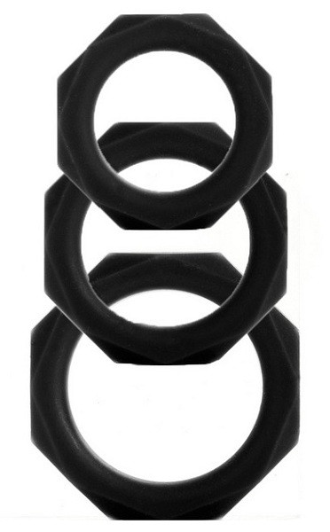 Набор чёрных эрекционных колец Octagon Rings 3 sizes (3 шт.), Shots Media BV