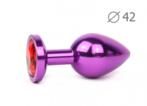 Коническая фиолетовая анальная втулка с красным кристаллом - 9,3 см., Anal Jewelry Plug