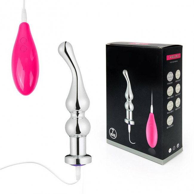 Серебристый анальный вибромассажер с 7 режимами - 15 см., Bior toys