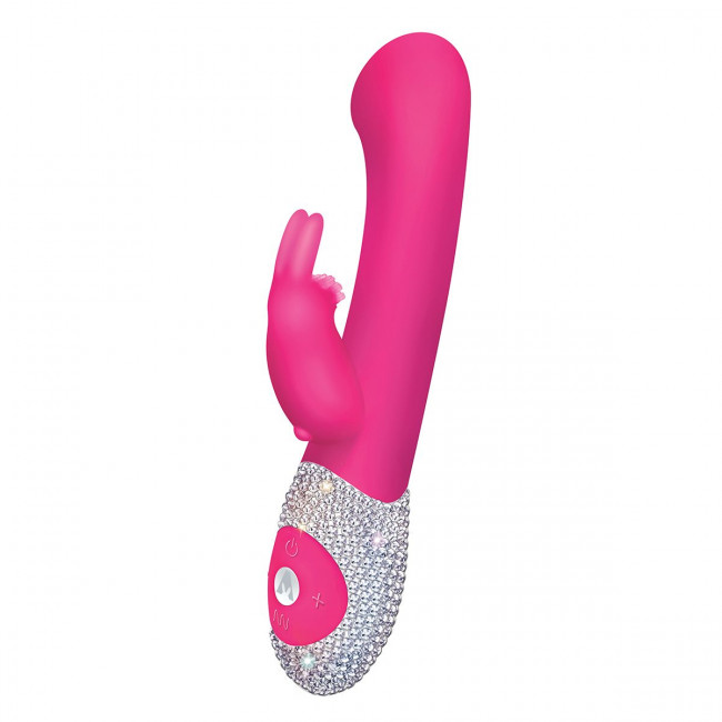 Розовый вибромассажёр The G-spot Rabbit с украшенной стразами рукоятью - 22 см., The Rabbit Company